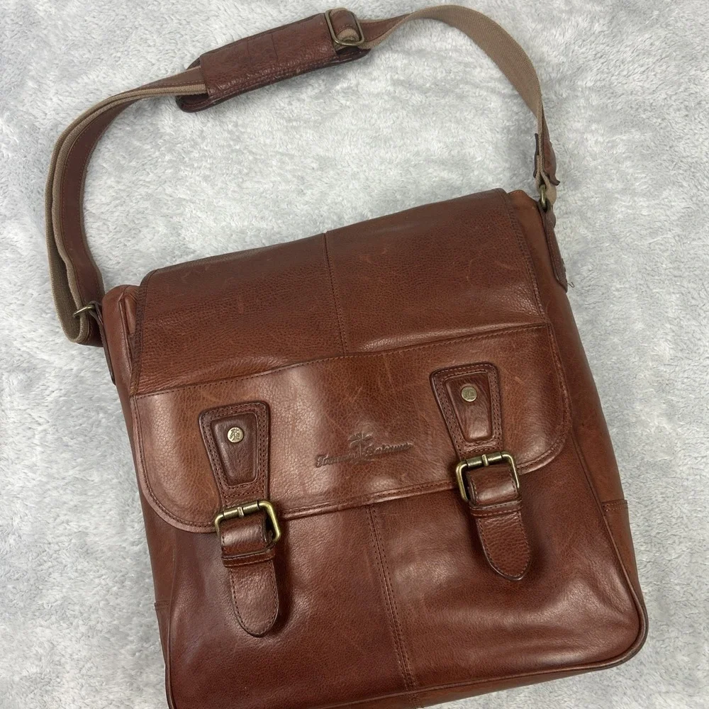 Tommy Bahama Leather Laptop Messenger Bag Cross-body Brown Pebbled Heavy